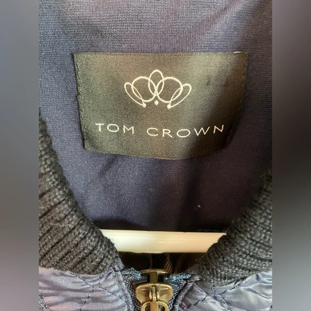 TOM CROWN by Marcona Navy Blue Quilted Knit Zip Front Jacket Sz US 12 42 Germany